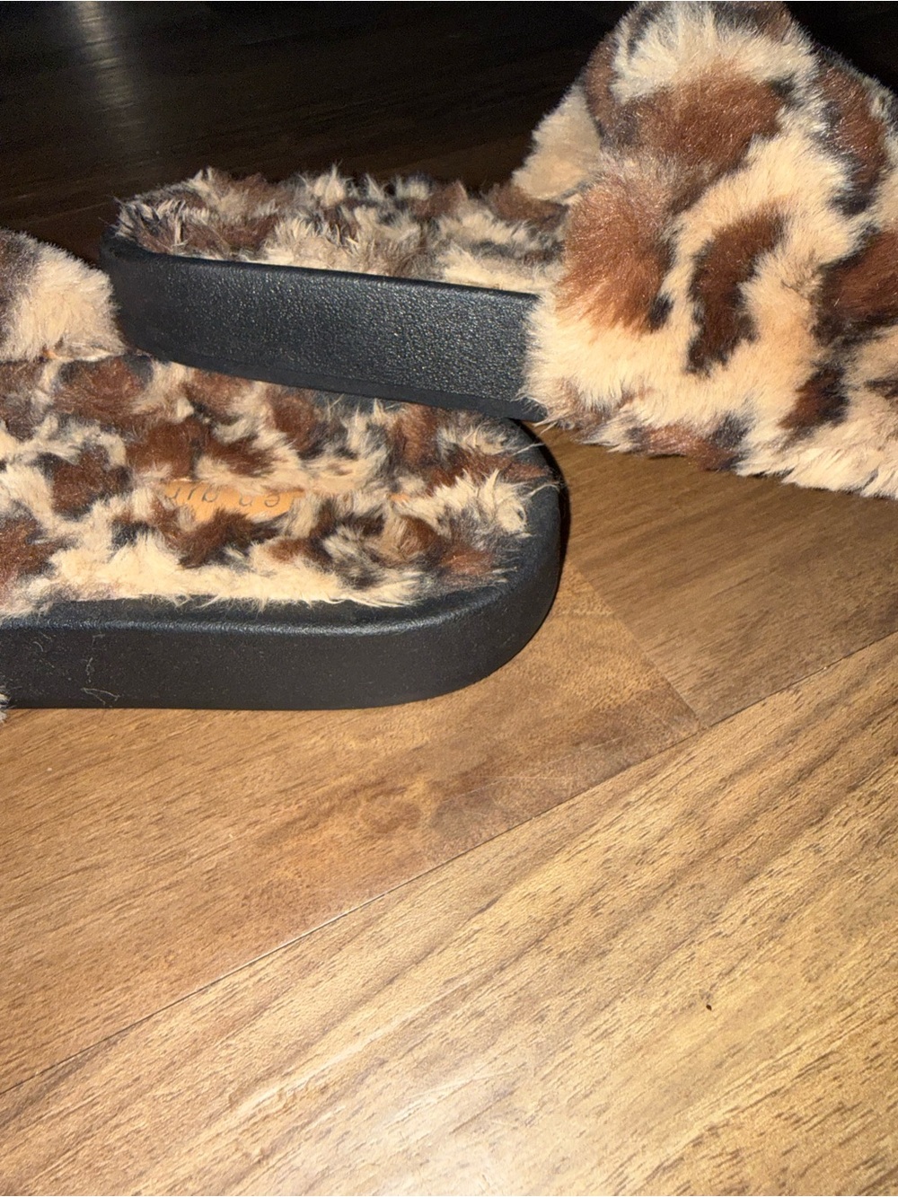 Steve Madden Leopard Print Faux Fur Slide Sandals - Brown Tan Black - Picture 9 of 10